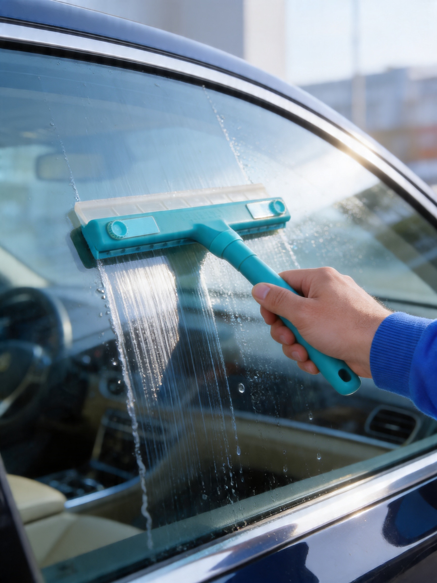 Fensterreinigung am Auto mit dem Easy Light Fensterwischer